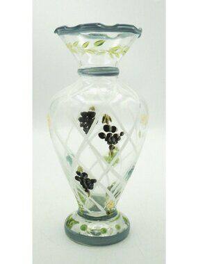 Tracy Porter Lattice Vase Butterfly Grapes Flowers Ruffle Top Hand Painted
